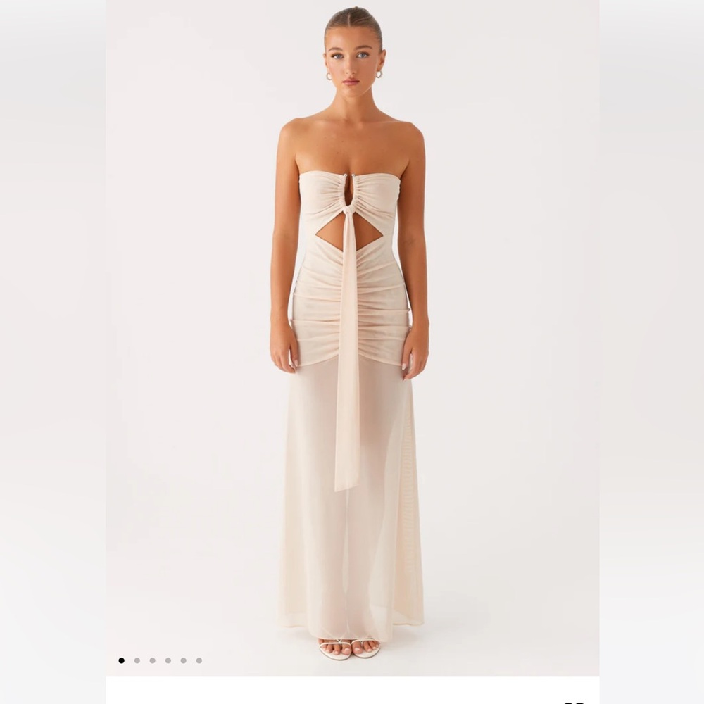 Peppermayo Nude Strapless Cutout Maxi Dress